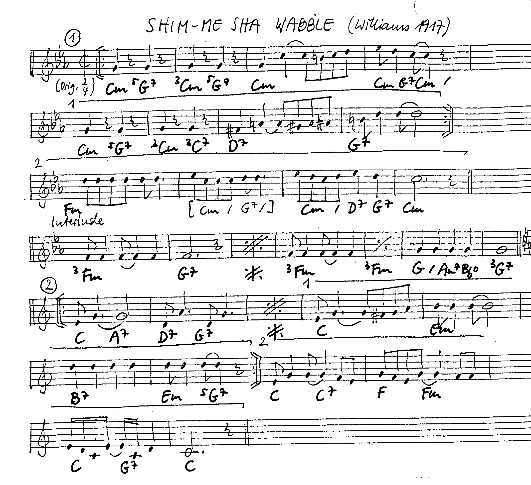 shim me sha wabble free jazz leadsheet - Courtesy of the Jungle Jazz Band